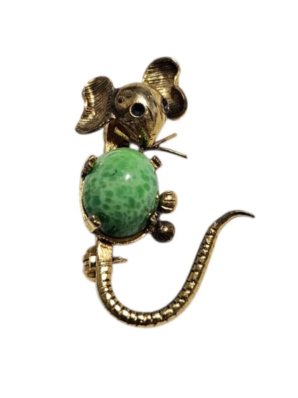Vintage Gold Tone Mouse Brooch Jelly Belly Cabochon Whimsical Pin